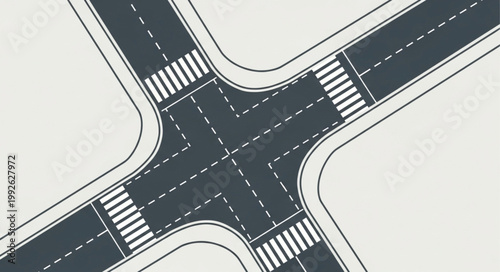 Aerial View of a Complex Road Intersection with Crosswalks.