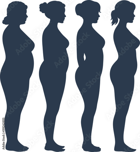 Female body silhouettes set, different body types comparison concept for fitness, health and beauty diversity