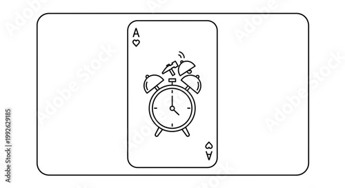 Ace of Hearts Playing Card with Alarm Clock Illustration