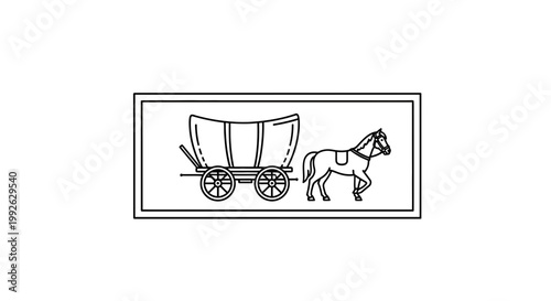 Vintage Horse Drawn Wagon Silhouette, Old West Transportation Icon