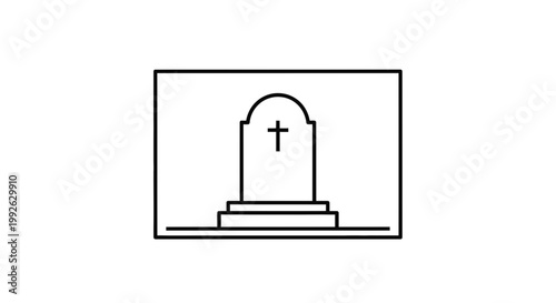 Tombstone with Cross Icon, Funeral Memorial Stone, Cemetery Grave Marker, Grief Symbol