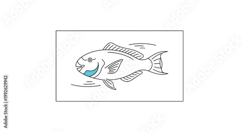 Simple Line Drawing of a Happy Fish Swimming