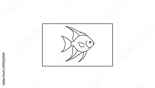 Simple Line Drawing of a Tropical Angelfish Swimming in Clear Water
