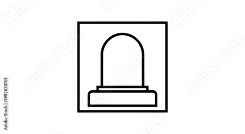 Simple Line Art Icon of a Tombstone or Gravestone in a Square Frame