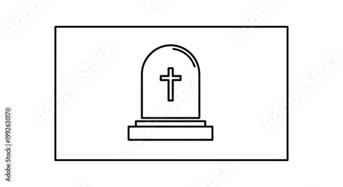 Simple Line Art Icon of a Tombstone with a Cross, Funeral Symbol