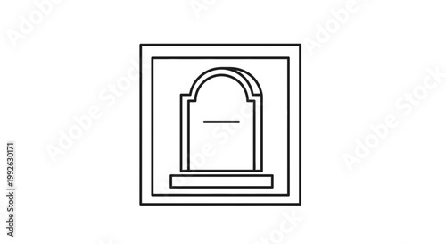 Simple Line Art Icon of a Tombstone with Arch and Horizontal Line