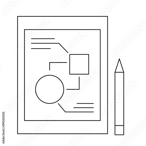 Business plan diagram on document with pencil for sketching strategy development icon.Editable stroke, Vector illustration, Line art Icon, Symbols.