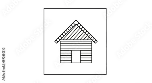 Simple Line Art Icon of a Wooden Cabin or Shed with a Gable Roof
