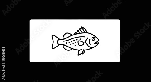 Simple Line Art Illustration of a Bass Fish, Black and White Icon
