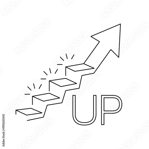 Career ladder stairs with upward arrow and UP text business growth line icon.Editable stroke, Vector illustration, Line art Icon, Symbols.