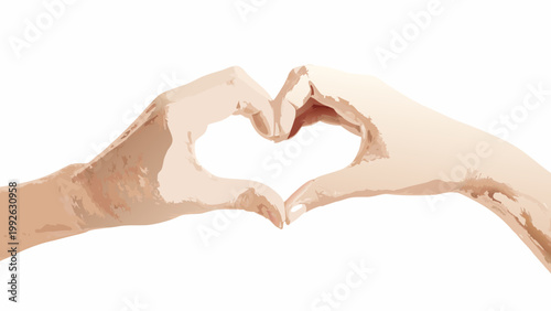 Two hands forming a heart shape against a white background