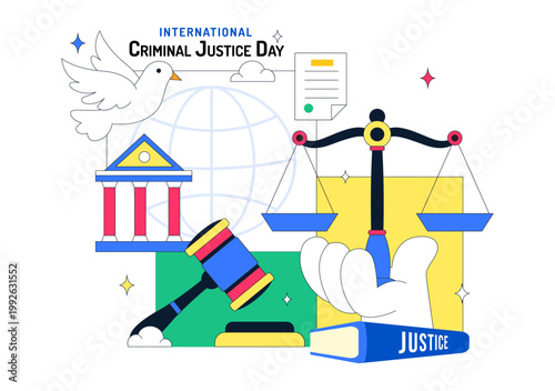 International Criminal Justice Day Illustration Law And Justice Concept With Court Building Scales Of Justice Gavel And Legal System Symbol Design