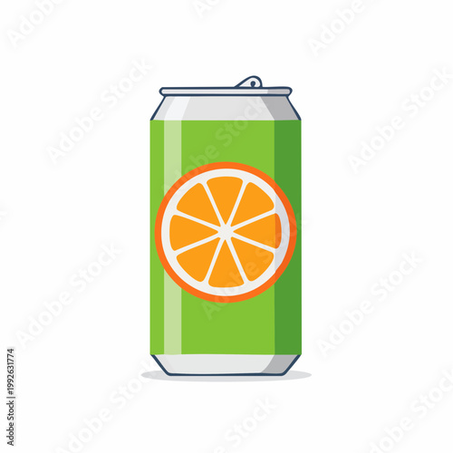 Green soda can with orange slice logo