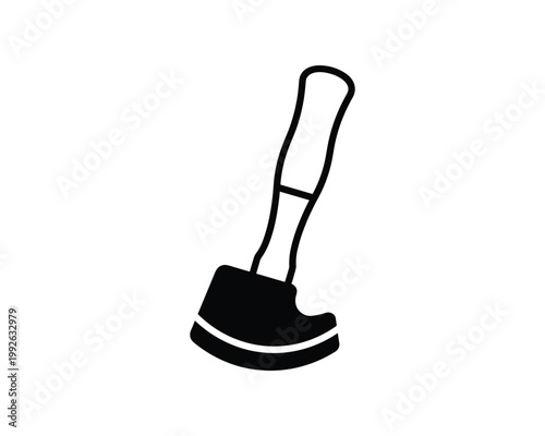 Black silhouette icon of a hand axe tool. This simple graphic represents a hatchet for various tasks.