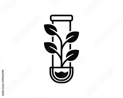 Black silhouette icon showing a plant sprout growing in a hydroponic grow tube with liquid.