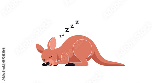Peaceful illustration of a kangaroo sleeping on the ground with tiny zzz symbols above its head, showing a resting animal in a calm style.