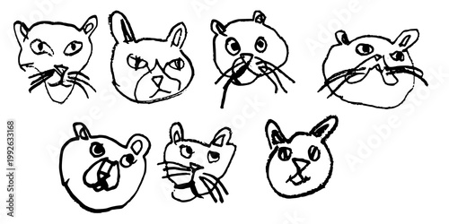 Fotografía Set of funny hand drawn cat faces