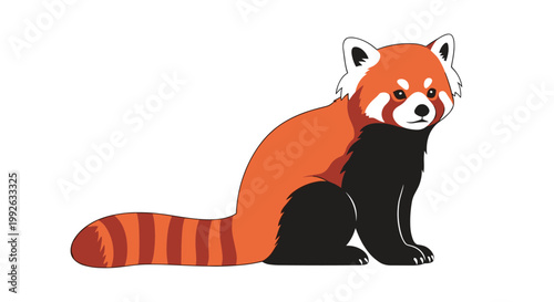 Red panda illustration sitting in profile view showing its characteristic reddish-orange fur and long ringed tail on white.
