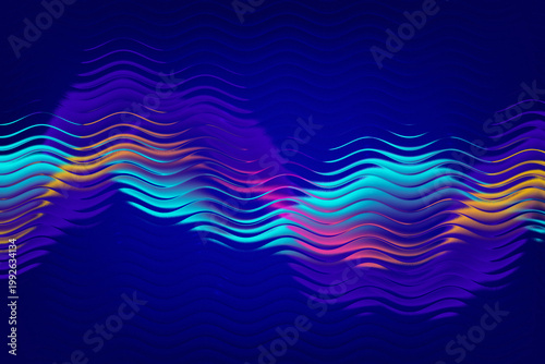 Slika na platnu Abstract blue and turquoise ribbed glass wave background with vibrant light curv