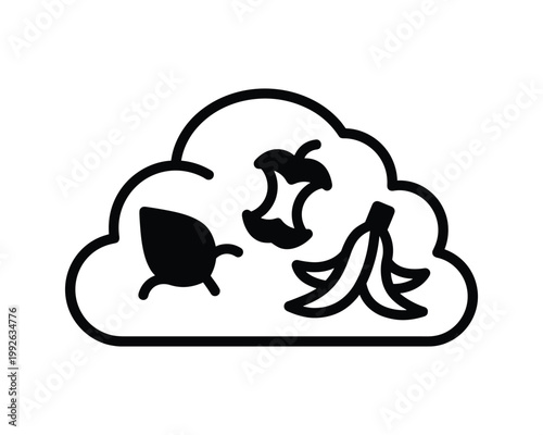 Compost pile vector icon showing organic waste like apple core banana peel and leaf.