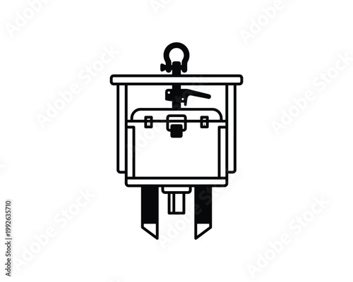 Detailed black line art vector icon of a deep sea sediment sampler for marine exploration.