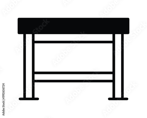 Detailed vector outline drawing of a coffee table with a flat top and sturdy support bars.