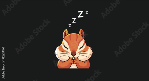 Cute chipmunk cartoon character sleeping soundly with its paws together and Zzz symbols above its head on black background.