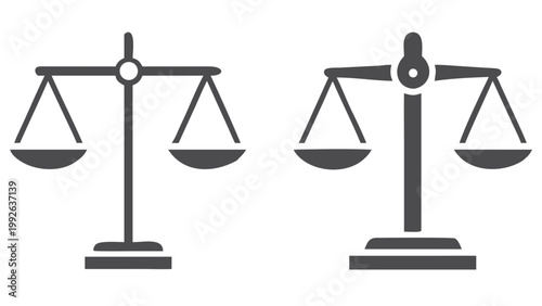 A grayscale illustration depicting two different styles of balance scales