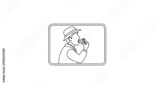 Man in Hat Eating Pizza Slice in Retro Style