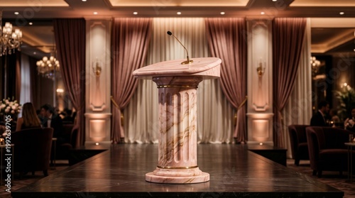 Luxury podium with microphone in elegant event space