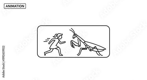 Girl Running From Giant Praying Mantis Animation
