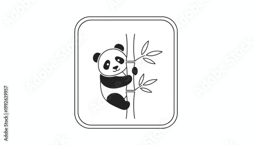 Cute Panda Climbing Bamboo Tree Icon