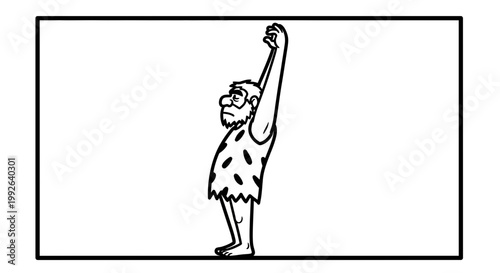 Caveman Stretching Upwards, Reaching for the Sky, Primitive Man Exercise