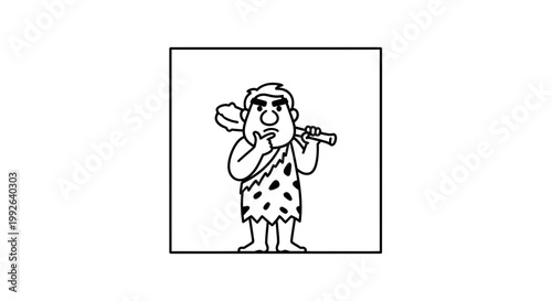 Caveman Thinking with Club, Primitive Man Pondering, Stone Age Concept