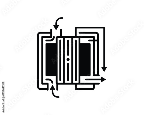 Hydrogen fuel cell system icon with inflow and outflow arrows. This diagram shows an energy generation process.