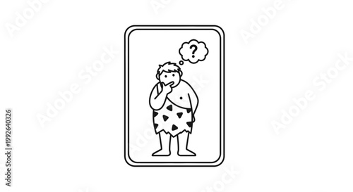 Caveman Thinking, Question Mark Thought Bubble, Primitive Man Pondering