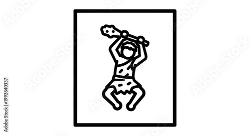 Caveman Warrior Icon, Prehistoric Man with Club, Ancient Warrior Symbol, Primitive Hunter Line Art