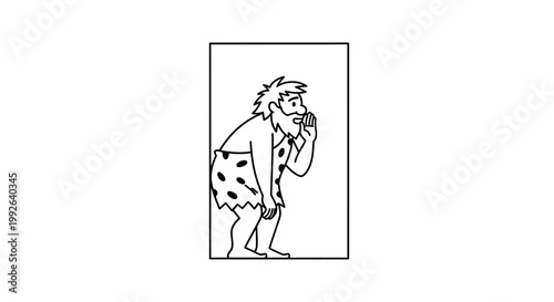 Caveman whispering secret, ancient man in animal skin, prehistoric communication