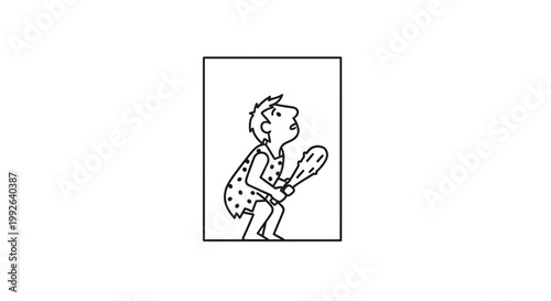 Caveman with club, crouching, looking up, prehistoric man, ancient human, primitive lifestyle