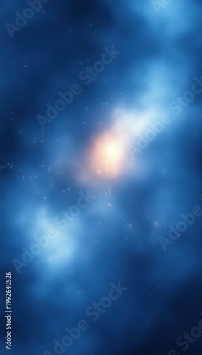 soft blue nebula with a glowing orange core and scattered stars evoking serene cosmic wonder