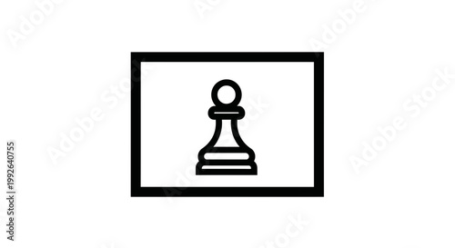 Black and white icon of a chess pawn inside a square frame, representing strategy and game.