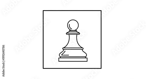Black and White Chess Pawn Icon on Square Background, Minimalist Game Piece Symbol