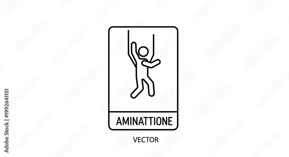 Fototapeta premium Warning Sign: Person Climbing Rope, Aminattione Text, Vector Graphic