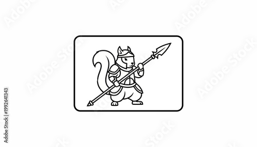 Warrior Squirrel with Spear, Fantasy Animal Character, Cartoon Style