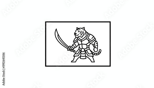 Warrior Tiger Holding Katana Sword, Fierce Animal Warrior Illustration