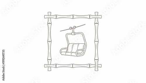 Ski lift chair in bamboo frame, vintage illustration, winter transport concept