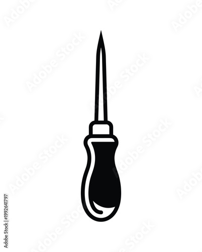 Leatherworking awl vector icon for craft projects. This black tool glyph is perfect for artisans and DIY designs.