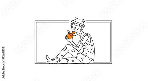 Starving Man Eating Apple, Poverty, Hunger, Despair, Homelessness, Survival
