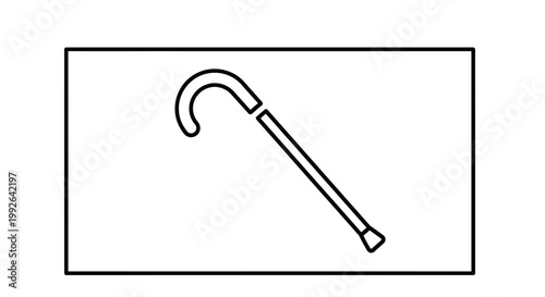 Simple Line Drawing of a Cane, Walking Stick Icon, Mobility Aid