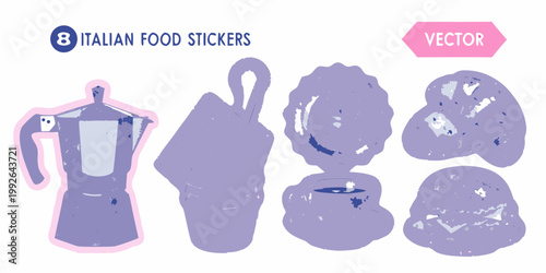 Italian food stickers a moka pot pasta and other culinary icons
